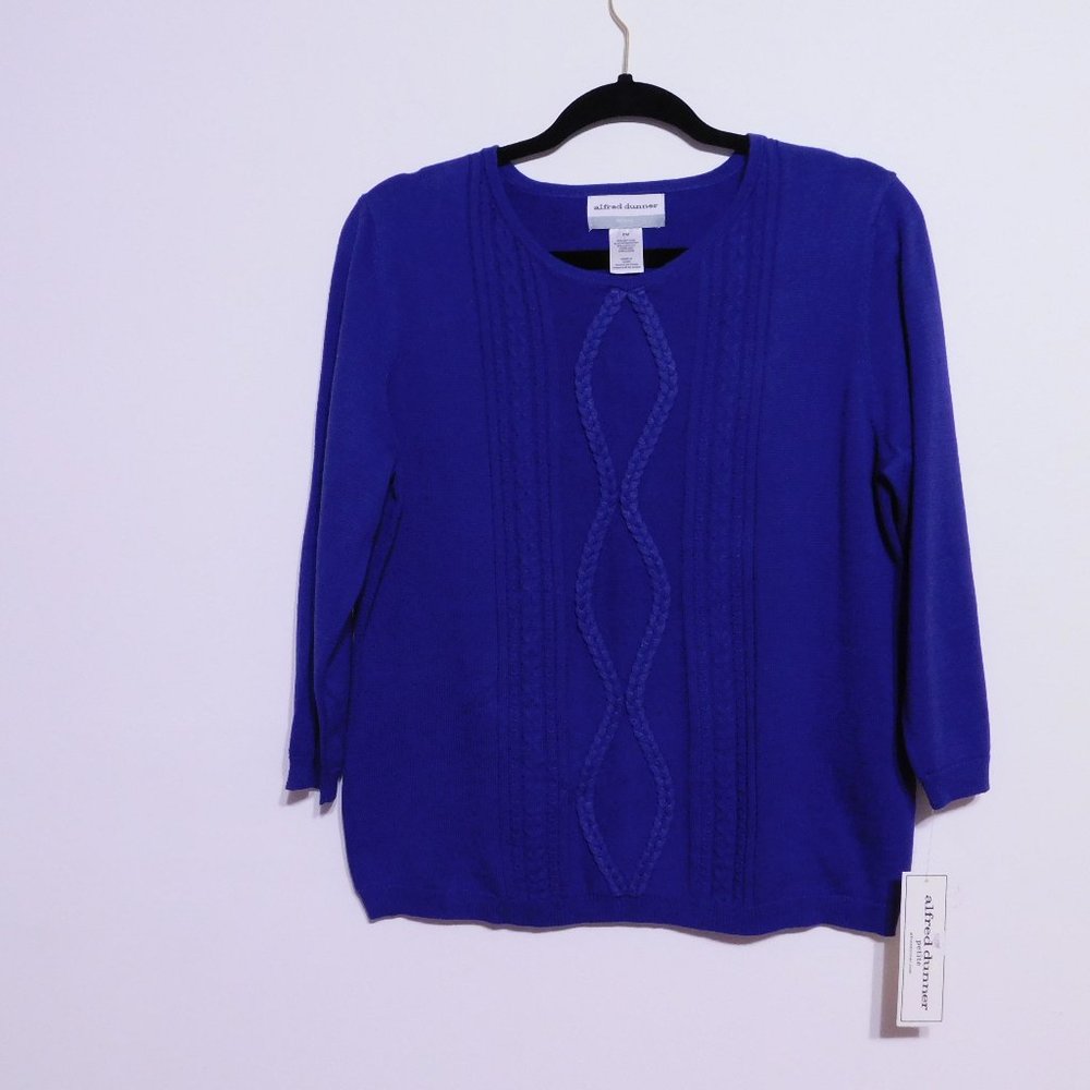 Crew Neck Center Braid Applique Sweater- Petite